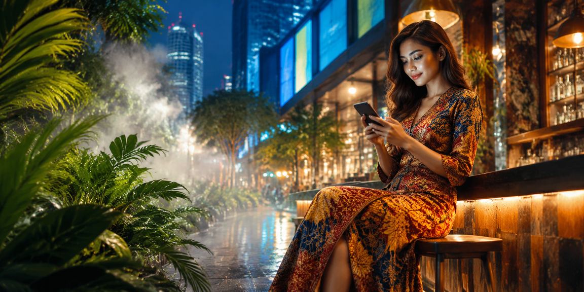 Pemain menggunakan kasino mudah alih dengan motif batik Malaysia di Johor Bahru